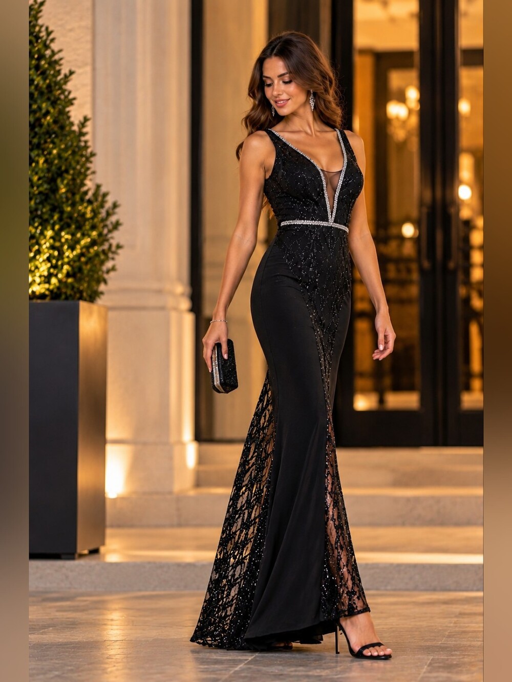 City Goddess Black Sequin Mermaid Evening Gown NWT US 6